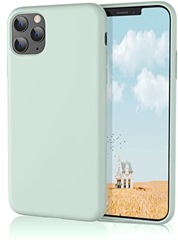 HiiVeet Silicone Case Compatible with iPhone 11 Pro Case 5.8 Inch, Soft Ultra Slim Protective Shockproof Liquid Silicone Phone Case with Anti-Scratch Microfiber Lining，Mint Green