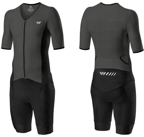 Lo.gas Herren Pro Trisuit Kurzarm Triathlonanzug für Rennen und Triathlon-Wettkämpfe -Triathlon-Anzug für Herren Gray Small