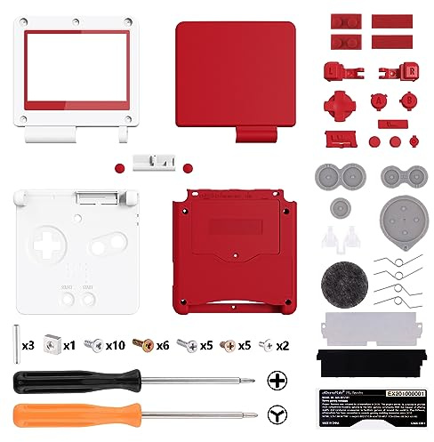 eXtremeRate Cover Scocca Ricambio per Gameboy Advance SP,Custodia Tasti Pulsanti Kit per GBA SP Console-Compatibile con IPS&Standard LCD(NON Include Console&IPS Schermo)-Rosso&Bianco