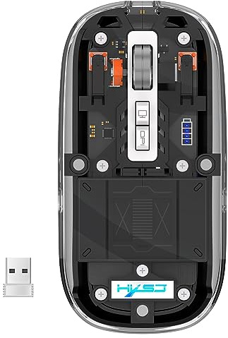 THLMT Souris sans Fil BT 2.4G, Souris de Jeu Bluetooth pour Tablette, Ordinateur Portable, Souris Rechargeables Transparentes pour Ordinateur Portable, Ordinateur Portable, Souris RGB Light (Noir)