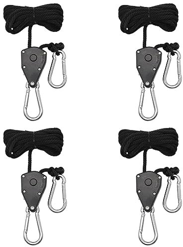 BYCUFF Paquet de 4 Luminaires de Culture à Cliquet avec Corde de Levage Réglable de 1/8 Pouce, Engrenages Internes en Métal Renforcé
