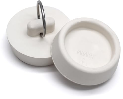 Bonsicoky 2 Pcs Rubber Drain Stopper Fits 1-1/2 Inch to 1-5/8 Inch, Bathtub Drain Plug with Hanging Ring, Bathroom Sink Stopper for Kitchen and Bathroom, White