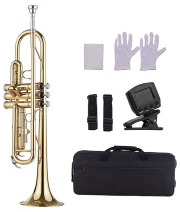 BABYCE Trompete Blasinstrument Standard Bb Messing Trompete Blasinstrument Mit Mundstück Tragetasche Zubehör Stimmgerät Musikinstrumente