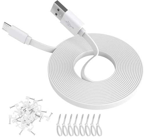 ANLINK 6,1 m Flaches Micro-USB-Kabel, Lade- und Datensynchronisation, 6 m Micro-USB-Kabel für WyzeCam, Wyze Cam Pan, WYZE Cam OG, NestCam Indoor, Blink und weitere Heimsicherheitskameras – Weiß