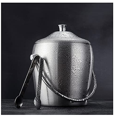 WAOCEO Eiskübel Eiseimer Edelstahl-Eiskübel, Kühler, isolierter Eimer, Champagner-Eimer, Wein-Eiskübel, KTV-Stick, Dicker Eiskübel, 1,2 l, 2 l, Silber Barzubehör (Size : Small)