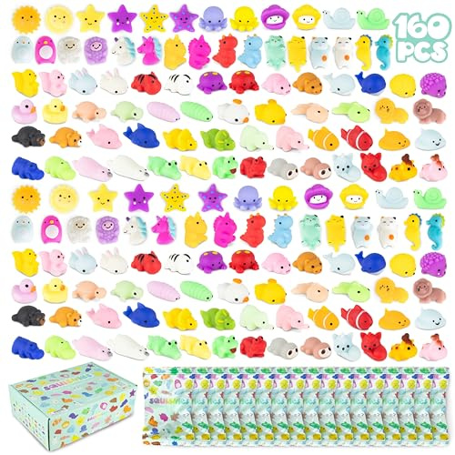 BONNYCO Squishy Regalos Cumpleaños Niños Colegio Pack 160. Detalles Cumpleaños Niños, Relleno Piñata Fiesta Infantil. Regalitos Invitados, Regalos Alumnos Primaria. Mochi Juguetes Squeeze Kawaii