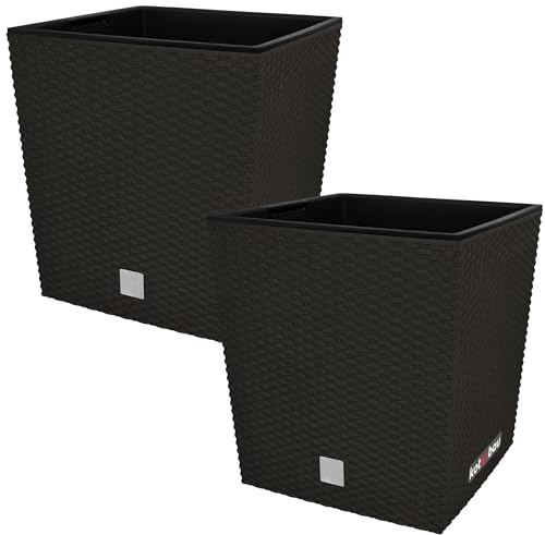 KOTARBAU® Uppsättning av 2 blomkrukor 15,8 l höjd: 27 cm umbra växtkruka av plast ytterkruka med inre kruka blomkruka set som rotting växtkruka inomhus utomhus