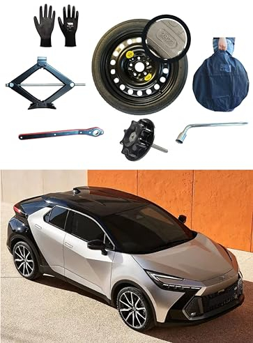 Kit de roue d'escorte 17 compatible avec Toyota C-HR avec Cric, Clé, Vis, Gants et Sac 125/80R17