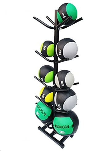 LSDFW Schwarzer Doppel-Medizinball-Regalbaum, 5-stufiger Medizinballhalter für den Boden, robuster Organizer für Sportgeräte in Garage/Fitnessstudio, Basketball-Ausstellungsständer Hello
