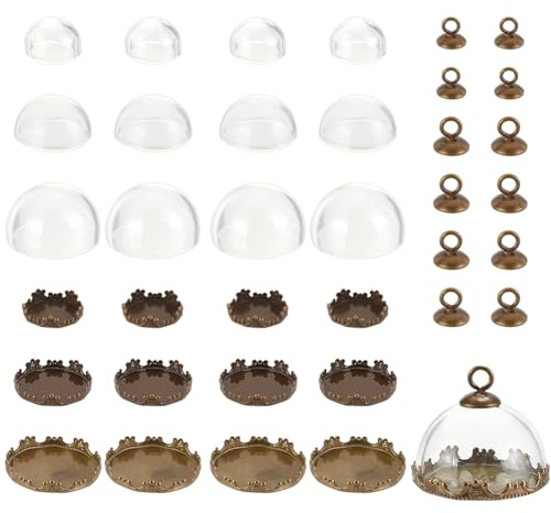 GOMAKERER 12 Set Mini Cloche Glasglocke Runde Glaskuppel Glockenanhänger Mit Messingsockel Für Tafelaufsätze Pflanzen Felsen Proben Dekorationen 16.5mm 21mm 26mm Im Durchmesser