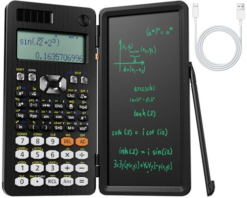 Wiederaufladbarer Wissenschaftlicher Taschenrechner mit Notizblock 991ES Schwarz Wissenschaftsrechner mit Schreibtablett Faltbare wissenschaftliche Taschenrechner für High School College Studenten