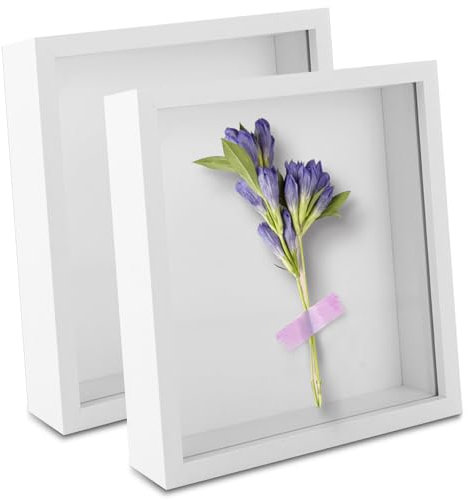 CYEER 2 cornici portafoto 3D 30 x 30 cm, cornice larga per foto, bouquet di nozze, ricordi fai da te, decorazione da parete (bianco)