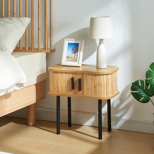 [en.casa] Beistelltisch Tvedestrand Wohnzimmertisch 48 x 30 x 45 cm Nachttisch mit Stauraum Sofatisch mit Metallbeinen Nebentisch rechteckig Holzfarben/Schwarz