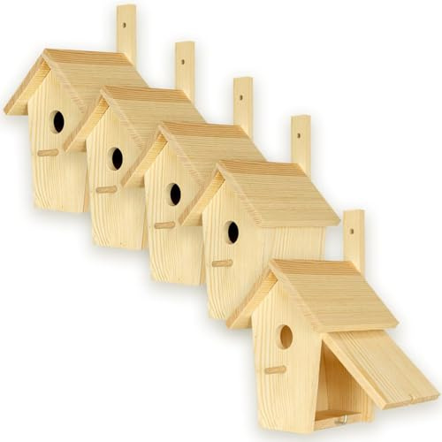 ITA Nistkasten 30x17x18 cm 5er Set - Vogelnistkasten für Draußen - Nisthilfe für Vögel - Wetterfest, Seitliche Öffnung, zum Aufhängen, FSC Holz - Vogelhaus für Wildvögel wie Meisen & Rotkehlchen