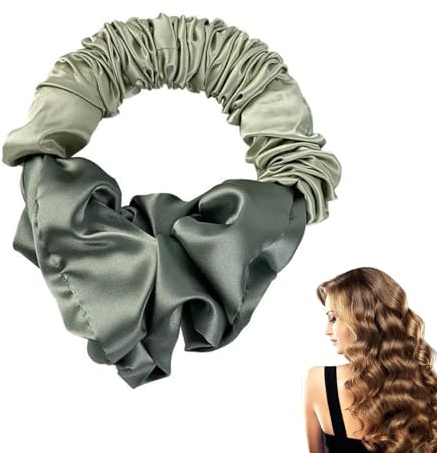Yeomju 2 Stück GrünHitzefreie Locken Seidige Haargummis für Frauen, Weiche Elastische Satin Seiden Haargummis für Schlaf, Seidige Satin Haargummis, Übernacht Locken