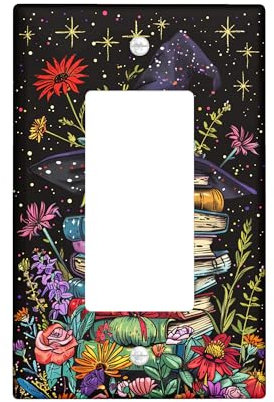 Spring Flowers Light Switch Cover Plates/Outlet Covers, Black Magic Botanicals for Wall Accents, Thermoplastic Wall Plates, Standard Size Single Rocker