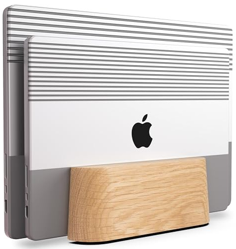 COREMINDED Adjustable Dual Vertical Laptop Stand for Desk, Wooden Laptop Holder, MacBook Pro Stand, Wood Mac Air Dock
