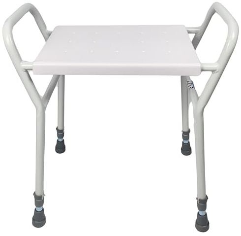 Eazy Shower Stool with Handles, Pre-Assembled Shower Chair for Elderly & Disabled, Supports 160kg, Lightweight Bath Seat with Non-Slip Feet and Drainage Holes, Strong Steel Frame