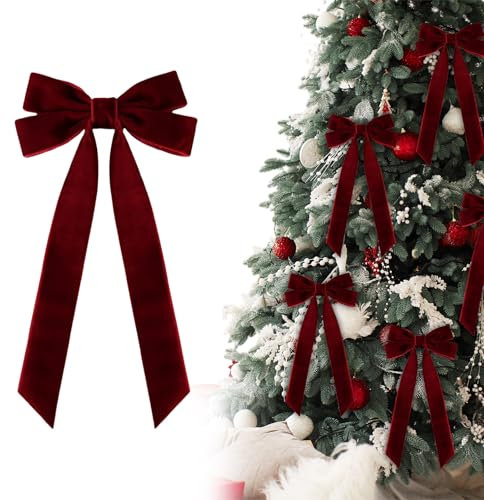 12PC Tannenbaum Schleifen Samt, Schleifen Samt Christbaum,Samt Schleifen Weihnachtsbaum,Samtschleifen für Christbaumschmuck, Samtschleifen die als Haarnadeln Verwendet Werden Können (Rot)