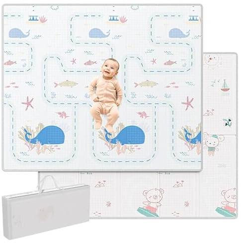 Lertantri 200x180x1.5cm Spielmatte Baby Faltbar, Stärke Krabbeldecke für Baby, Krabbelmatte Baby Schadstofffrei, Spielmatte Kinder Spieldecke Randverstärkungsmatte