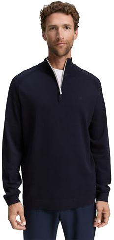 Tom Tailor Herren 1047569 Troyer Strickpullover mit Logo-Stickerei