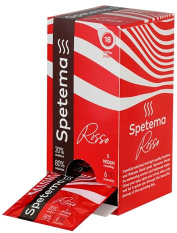Spetema E.S.E Kaffeepads ESPRESSO ROSSO, Intensität 6/10, Mittlere Röstung, 20% Arabica & 80% Robusta, 18 E.S.E Coffee Pods für E.S.E.-Pad-Kaffeemaschinen, (1 Box x 18 Pads)