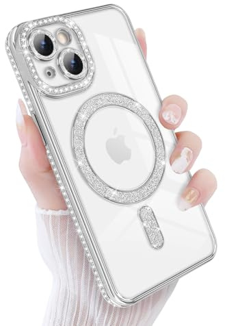 Newseego für iPhone 15 Hülle, Glitzer Funkelnde Diamanten Handyhülle Kompatibel mit MagSafe Luxuriös Bling Flexibel TPU Glitter 6,1 Zoll Schutzhülle Fallschutz Stoßfest für iPhone 15 Silber