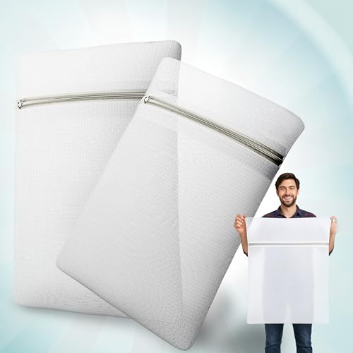 Wäschenetz Groß – Wäschesack Groß für Decken, Gardinen & Jacken – Wäschenetz für Waschmaschine gross – XXL Waschbeutel für große Wäsche – Reißfestes Netz für Schonwaschgang 2 Stück