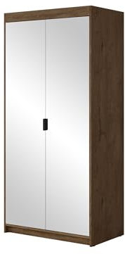 Mirjan24 Kleiderschrank Elena 2D mit Frontspiegel, Drehtürenschrank mit Kleiderstange und 6 Einlegeböden, Schrank für Schlafzimmer oder Flur (Lefkas Eiche, Ohne Schrankaufsatz)
