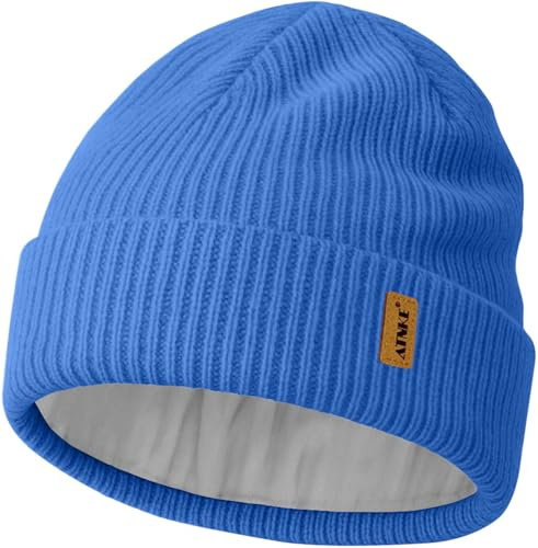 ATNKE Unisex stickad mössa hatt, stretchig tjock varm fleecefodrad dagligen vinter mjuk manschett ullig skalle keps gåvor för män pappa och kvinnor, Magnolia blå, one size