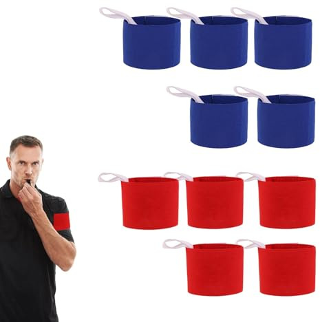 DIYCUT 10 Stück Verstellbare Spielführerbinde(Rote&Blaue), Kapitäns-Sportarmban mit Klettband & 6 Patches, Atmungsaktive Team-Binde, für Fußball, Rugby, Basketball, Tennis – Wiederverwendbar