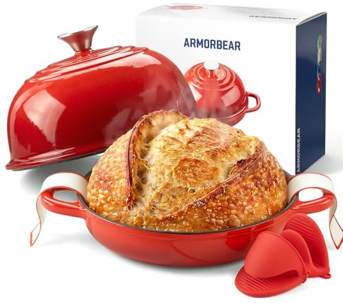 Armorbear Dutch Oven for Bread Making-5QT Cast Iron Sourdough Dutch Oven Pot with Lid, Enameled Round Cast Iron Bread Pot with Dome Lid for Homemade, Gifts for Sourdough Bakers, Red