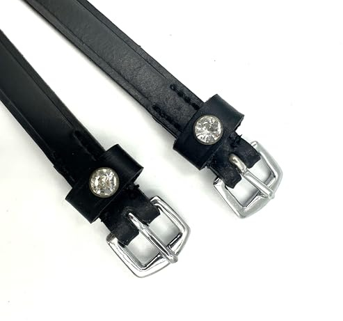 Equine Smile ES4010 Fila di Spore con Strass Cristallo in Pelle per Spore di Ricambio Accessori Cinghia di Cavallo Cinghia per Spore di Equitazione Fissaggio di Spore (Pelle Nera/Strass Bianchi)