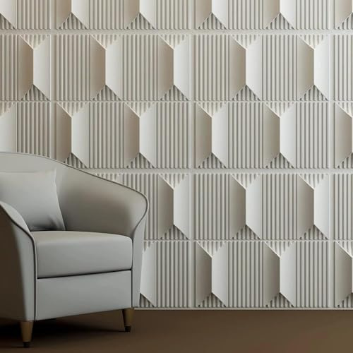 Panel De Pared 3D De PVC para Decoración De Interiores. Paneles De Pared Texturizados 3D. Resistente Al Agua. Fácil De Cortar. para Fondos De Sofá Y TV En La Sala De Estar(Blanco,12PCS)