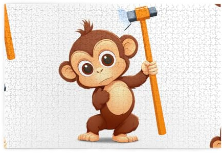 Jigsaw Puzzles1000 Piece Hytter Little Monkey Swinging A Sledgehammer Pattern Educational Intellectual Wooden Puzzles, Fun Puzzles, Stress Relieving Game