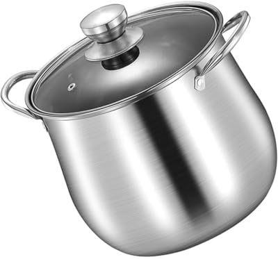 AUTSUPPL Pentola Alta in Acciaio Inossidabile con Coperchio Resistente al Calore Pentola per Zuppa Fondo Piatto Adatta per Cucina Induzione Uso Domestico e Ristorazione Doppio Manico