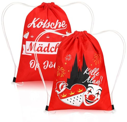 MARFOREVER Karneval Köln Turnbeutel Rucksack, 2 Stück Kölle Alaaf Stoffbeutel Rot Weiß Taschen Sportbeutel für Kölner Karneval Kostüm Köln Accessoires Faschingskostüme Damen Kölsche Geschenke