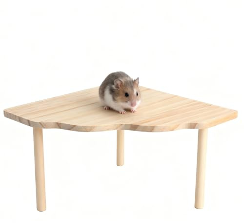 TMZELOA Hamster Plattform aus Holz Hamster Zubehör mit Bürste Haustier Stand für Hamsterkäfig, Hamster Versteck, Zwerghamster, Gerbils, Degus, Chinchillas, bMeerschweinchen & Kleintiere (22cm*13cm)
