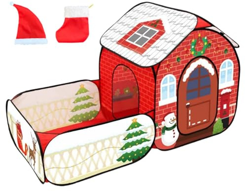 Tenda da gioco per bambini, Tenda da gioco per bambini, Casetta natalizia pieghevole con tunnel cingolato, Tessuto Oxford per, 68x34x36 interattiva per regali, Casetta da