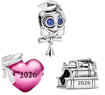 Vegaine Graduation Heart Wise Owl et Livres Charms et Perles pour Femme Pendenti Compatible avec les Bracelets et Colliers,Cadeau de la Fête des Happy Diplôme