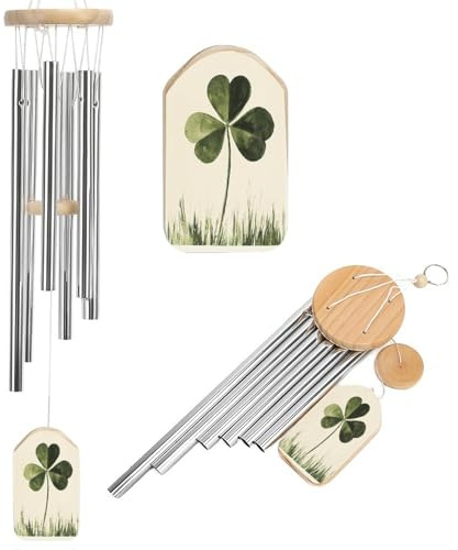 Vintage Dreiblättriges Kleeblatt-Windspiel, trendiges Gedenkspiel, tiefer Ton, Windspiel mit 6 Aluminiumrohren, Outdoor-Hinterhof, Gartendekoration