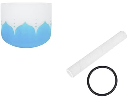 Klangskål i kristall 8 tum sjungande skål i satin kvartskristall, färgglad klocka för helande yoga meditation (Blue Singing Bowl)