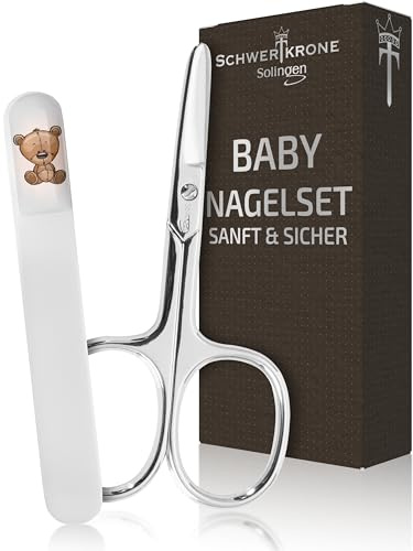 SCHWERTKRONE Baby nagelset – Solinger babynagelsax med rundad spets och glasnagelfil av böhmisk kristall – säker och skonsam för nyfödda och småbarn björn