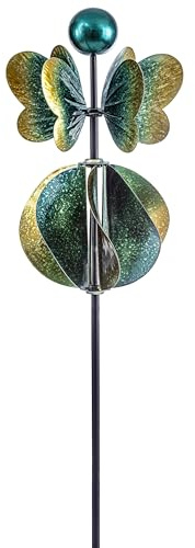 Dehner Windrad, grün/gelb, Ø 21 cm, Höhe 115 cm | frostbeständiges Windspiel, Eisen