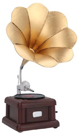 HEEPDD Vintage Phonograph Decoration, Iron Retro Gramophone Model, European Style Mini Record Player for Home Office Decor Stress Relief Toy