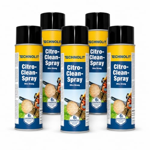 TECHNOLIT Citro Clean Spray Ultra Strong 5x 500 ml | Fettlöser | Gegen Klebstoff, Graffiti, Harz & Teer | Hoher Sprühdruck | Silikonfrei | Für Textilien, Maschinen, Metall, Gastronomie