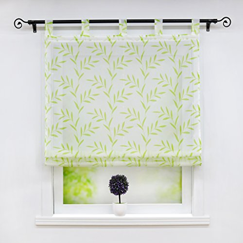 Joyswahl Voile Raffrollo halptransparenter Schlaufen Gardine mit Blätter Muster »Bärbel« Schals Fenster Vorhänge BxH 100x140cm Grün 1er Pack