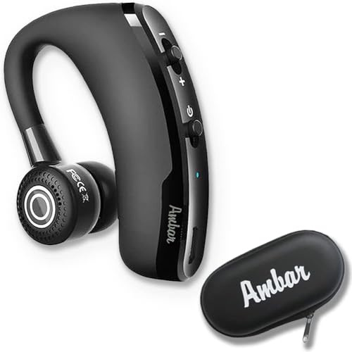Ambar Wireless Bluetooth Earpiece with Built-in Mic – Ideal for Hands-Free Calling, Compatible with iPhone & Android – Perfect for Driving, Office, and Business Use