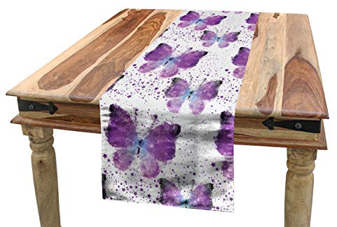 ABAKUHAUS Schmetterling Tischläufer, Moderne Poly Effect, Esszimmer Küche Rechteckiger Dekorativer Tischläufer, 40 x 180 cm, Lila Hellblau Weiß