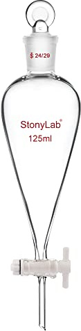 stonylab 125ml Embudo Separador de Cristal de Borosilicato con Tapón de Vidrio, Separatory Funnel Embudo de Laboratorio Cónico en Forma de Pera en Pared Gruesa con Junta 24/29